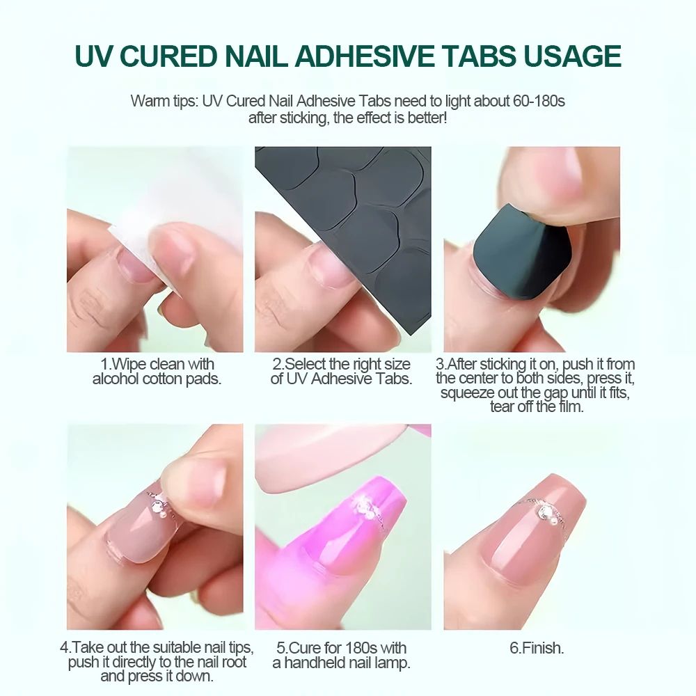 Nailpop UV Cured Nail Adhesive Tabs 10 Sheets Super Sticky & Breathable Double Sided Jelly Nail Glue Tabs for Fake Nails 240PCS
