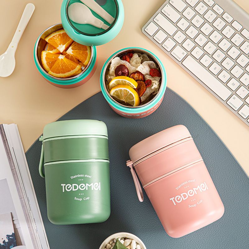 710ml 304 Stainless Steel Double Wall Soup Cup Leakproof Sealed Food Jar Portable Thermal Lunch Container for Outdoor Travel Office Picnic BPA-Free with Spoon for Oatmeal Milk Porridge
