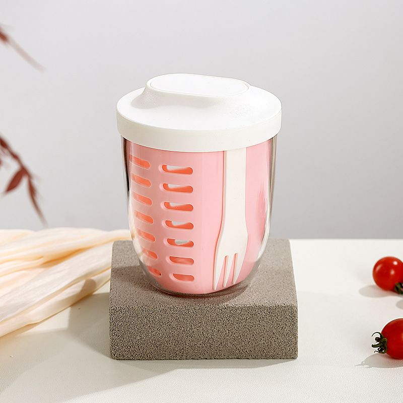 Salad Cup Picnic Fruit Cup Double-Layer Water Cup Portable Breakfast Cup for Office Workers Student Soup Cup Milk Cup Kitchen Dining Storage Travel To-Go Food Containers