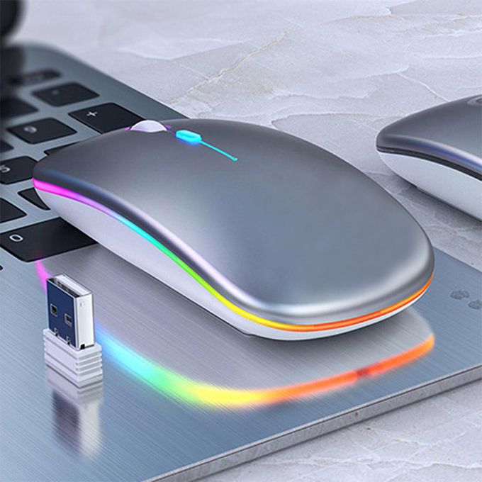 Colorful LED 2.4G Rechargeable Ultra-Thin Wireless Mouse - Silver