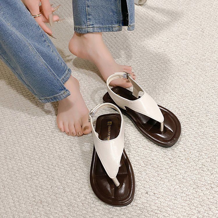 2025 summer new fashion breathable casual shoes buckle personality clip-toe flat shoes low top wear low top sandals