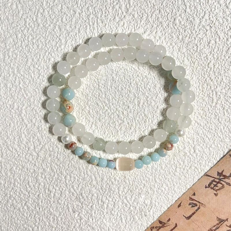 New Chinese Style Multi-Layer Mixed Gemstone Beaded Bracelet, Handcrafted Ice Green Jade Strand Wrist Jewelry, Soft Fresh Color Matching Round Bead Accessory, Unisex Daily Casual Wear Ornament, 20g Lightweight Durable Hand Bangle, Ideal Delicate Souvenir Gift With Elegant Minimalist Aesthetic