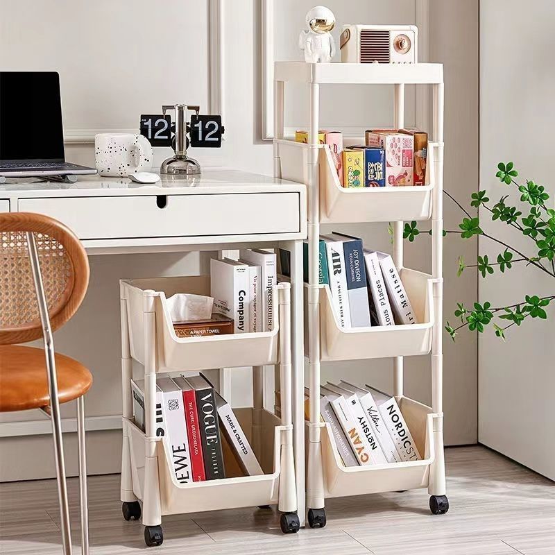 Mobile bookshelf rack floor multi-layer with wheels living room bedroom dormitory children's small bookcase trolley storage rack