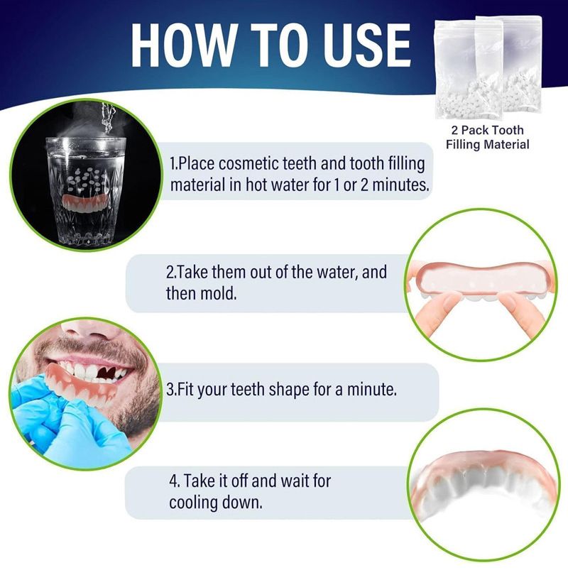 Fourth generation instant smile dentures with silicone simulated teeth, whitening braces, and smiling dentures