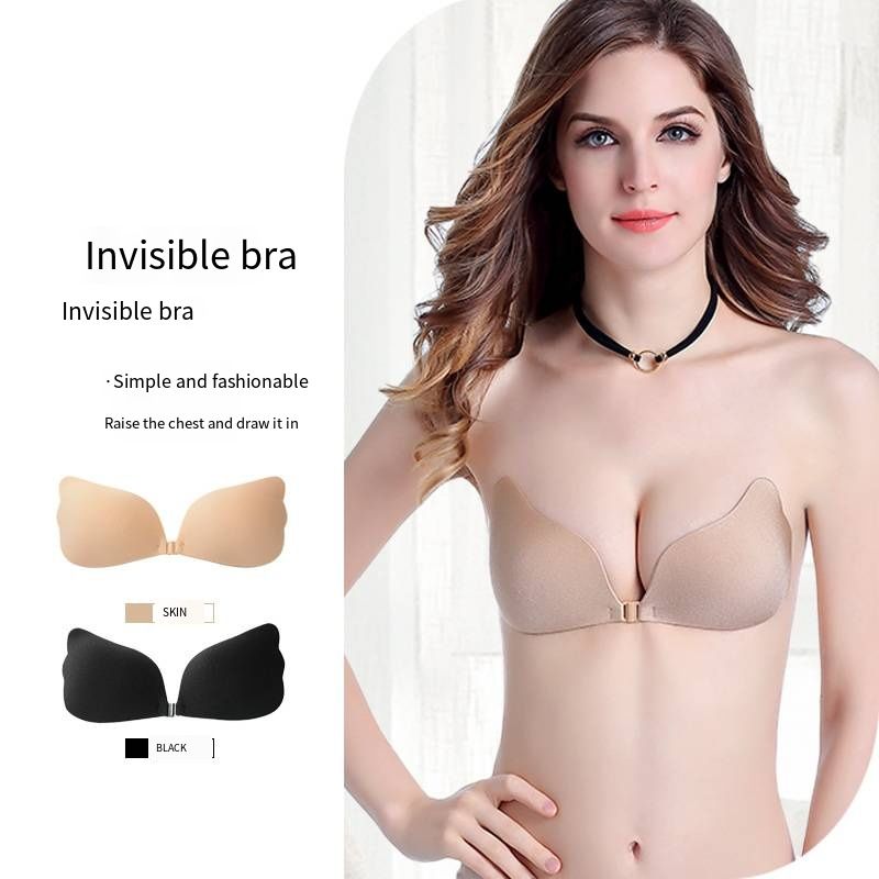 Women's Angel Wing Invisible Adhesive Bra, Thin & Thick Padded Push-Up Breast Pads, Seamless Backless Bra, 1 Pair, 2 Colors, A-D Cups for Summer Outfits
