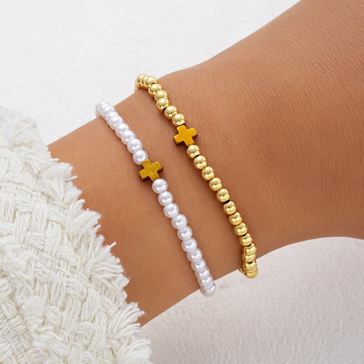 6385801HB 2Pcs Bohemian Vacation Style Handmade Woven Beaded Bracelet For Women Men Simple Cross Beaded Bracelet Jewelry Accessories Gifts