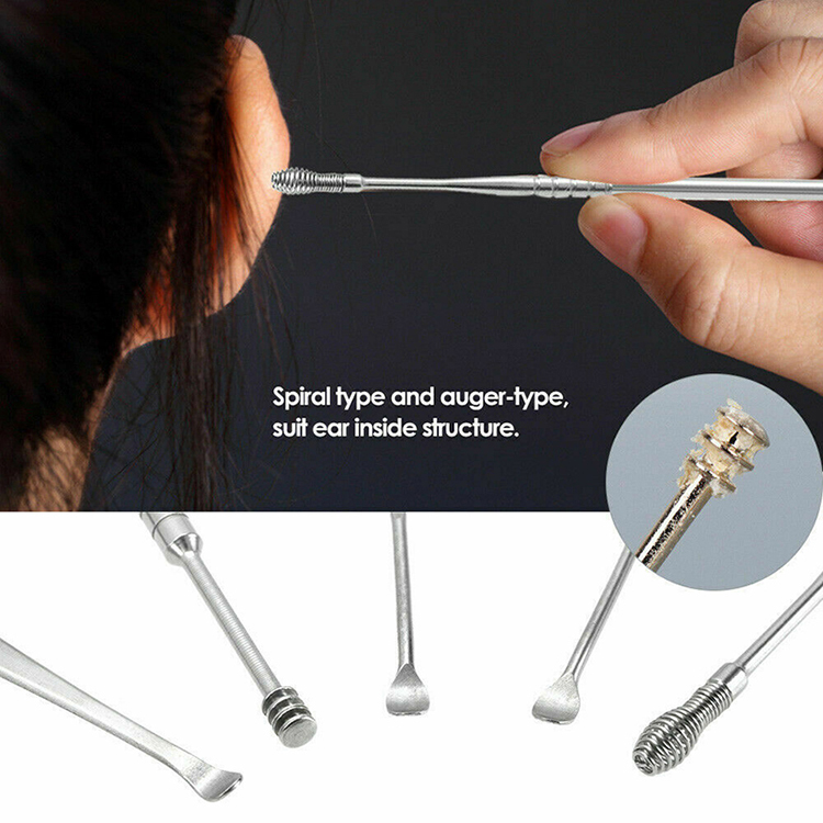 7Pcs/set Ear Wax Pickers Stainless Steel Earpick Wax Remover Curette Ear Pick Cleaner Ear Cleaner Spoon Care Ear Clean Tool 