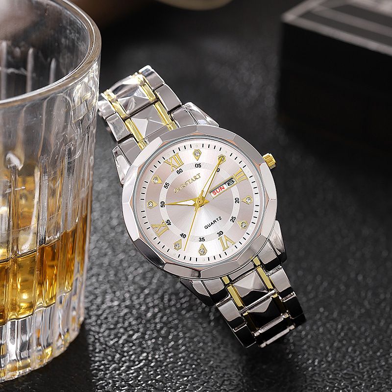 Men's casual Double Calendar waterproof glow-in-the-dark riveted quartz steel strap Watch GD288