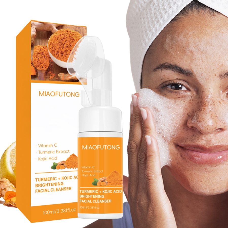 Turmeric facial cleanser oil control cleansing moisturizing brightening fading acne marks exfoliating skin tone cleansing mousse turmeric soap skin care set