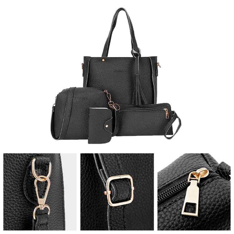 NANO Bags Ladies bags Women Bag Tassel Slung Shoulder Bag Four-Piece Tote Cross-body Cover Black 4Pcs/Box