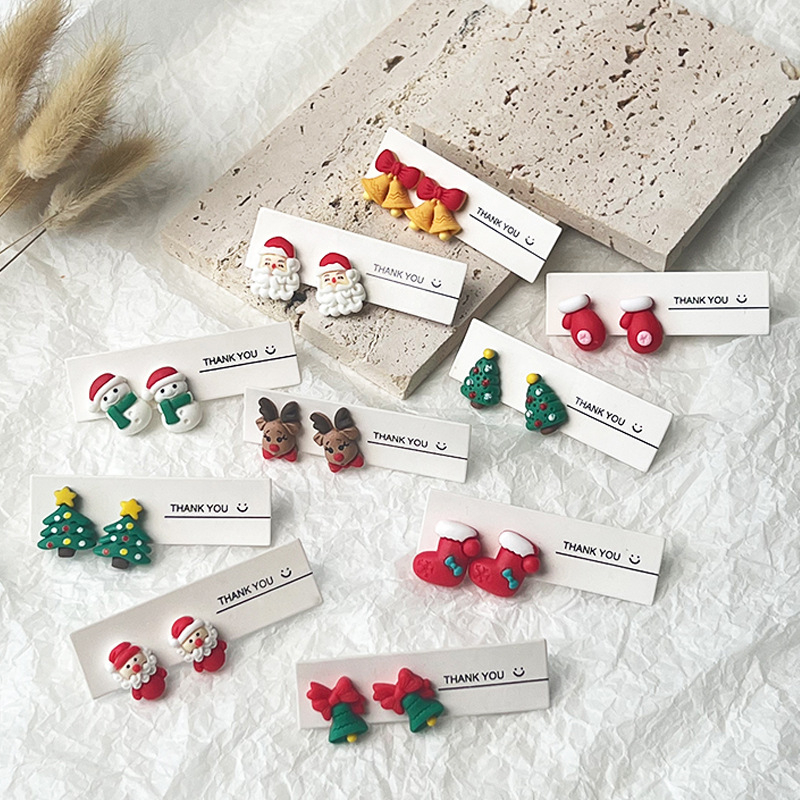 27036 Fashion Christmas Ornaments Stud Earrings For Women Santa Claus Snowman Elk Christmas Tree Asymmetry Earring New Year Jewelry