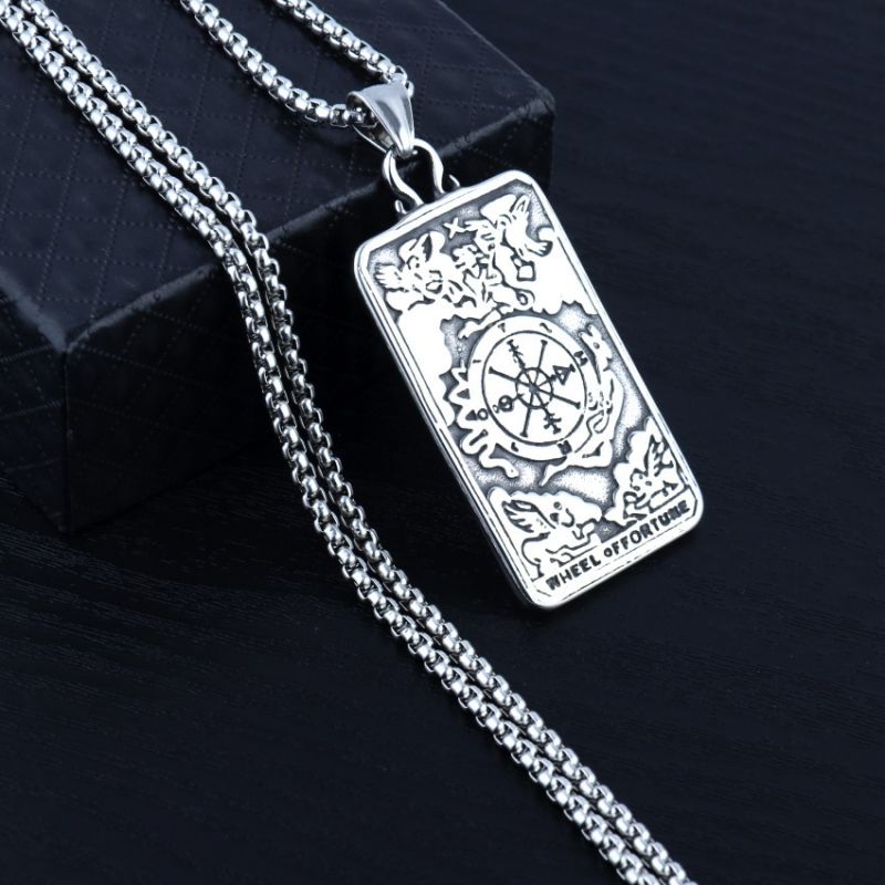 Necklace Stainless Steel Grand Alcantara Tarot Card Necklace, Wheel of Fate Jewelry, Pendant Pendant, Titanium Steel Necklace