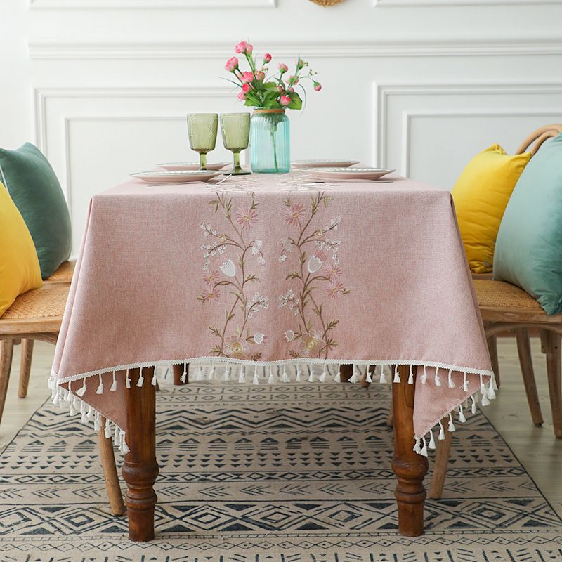 HG-ZB-199 Embroidered Rectangular Tablecloth Imitation Cotton Linen Household Tablecloth