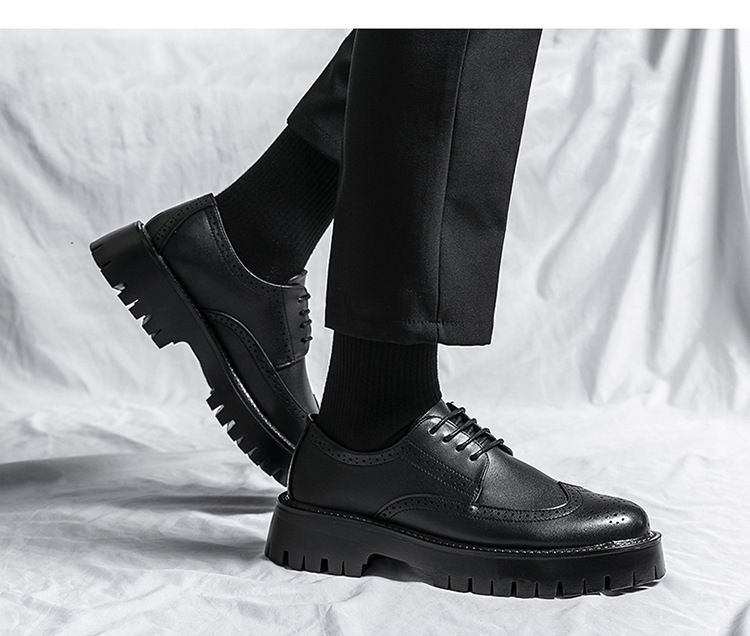 Spring and Autumn's new Bullock big head leather shoes, low-top outdoor lace-up casual shoes for teenagers, thick-soled fashionable men's shoes