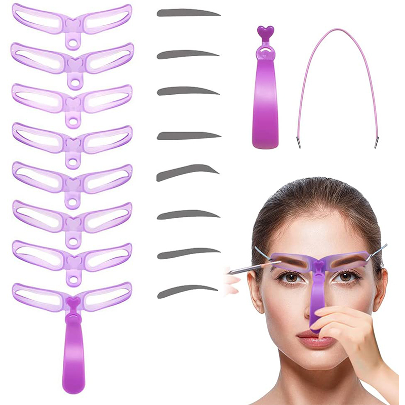 Eyebrow Stencils, Eyebrow Template, Eyebrow Shaping Kit, 8 Styles Reusable Eyebrow Stencil with Handle and Strap, Washable