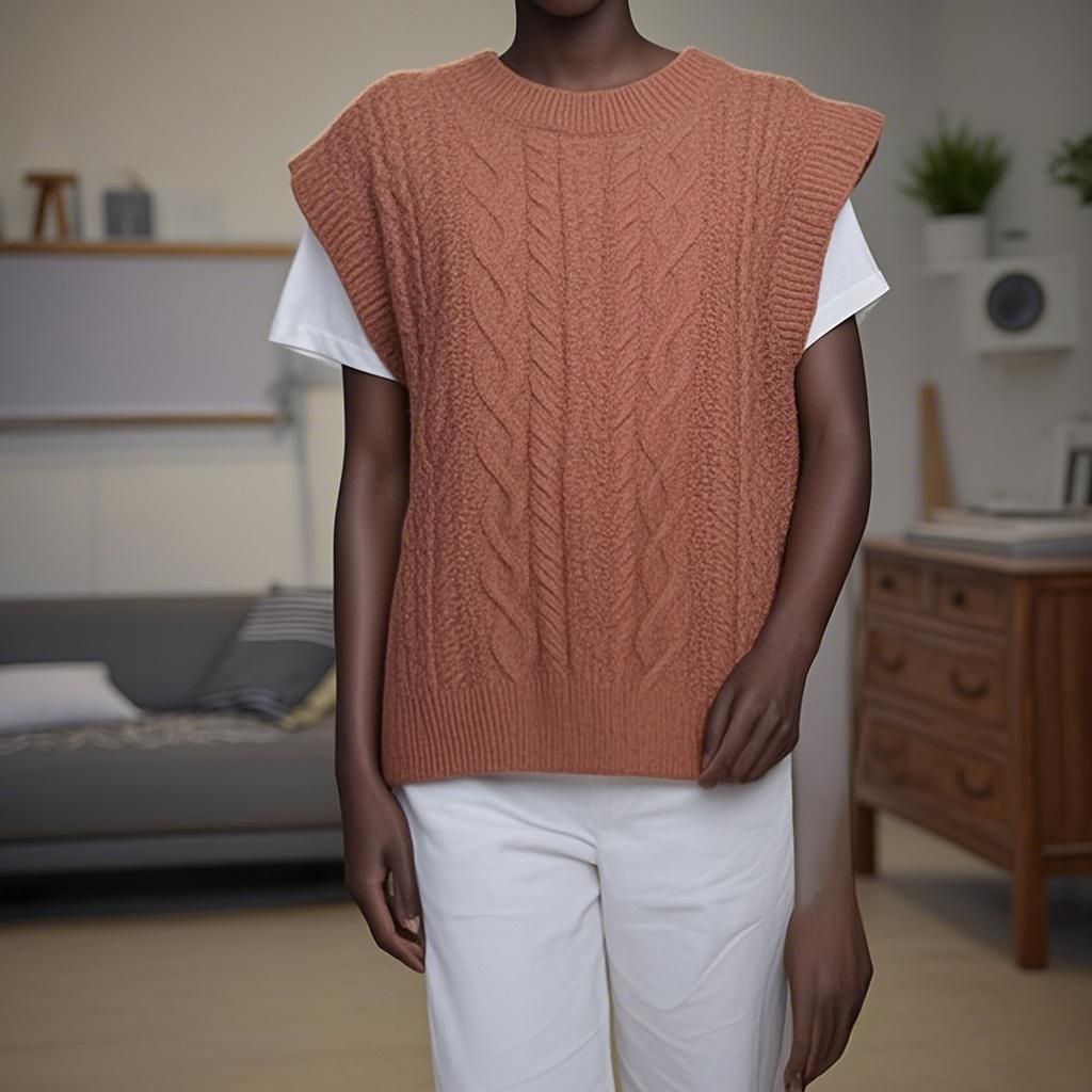 Wool knit Sweater Round Neck Sleeveless Knit Top Women's T-shirt 
