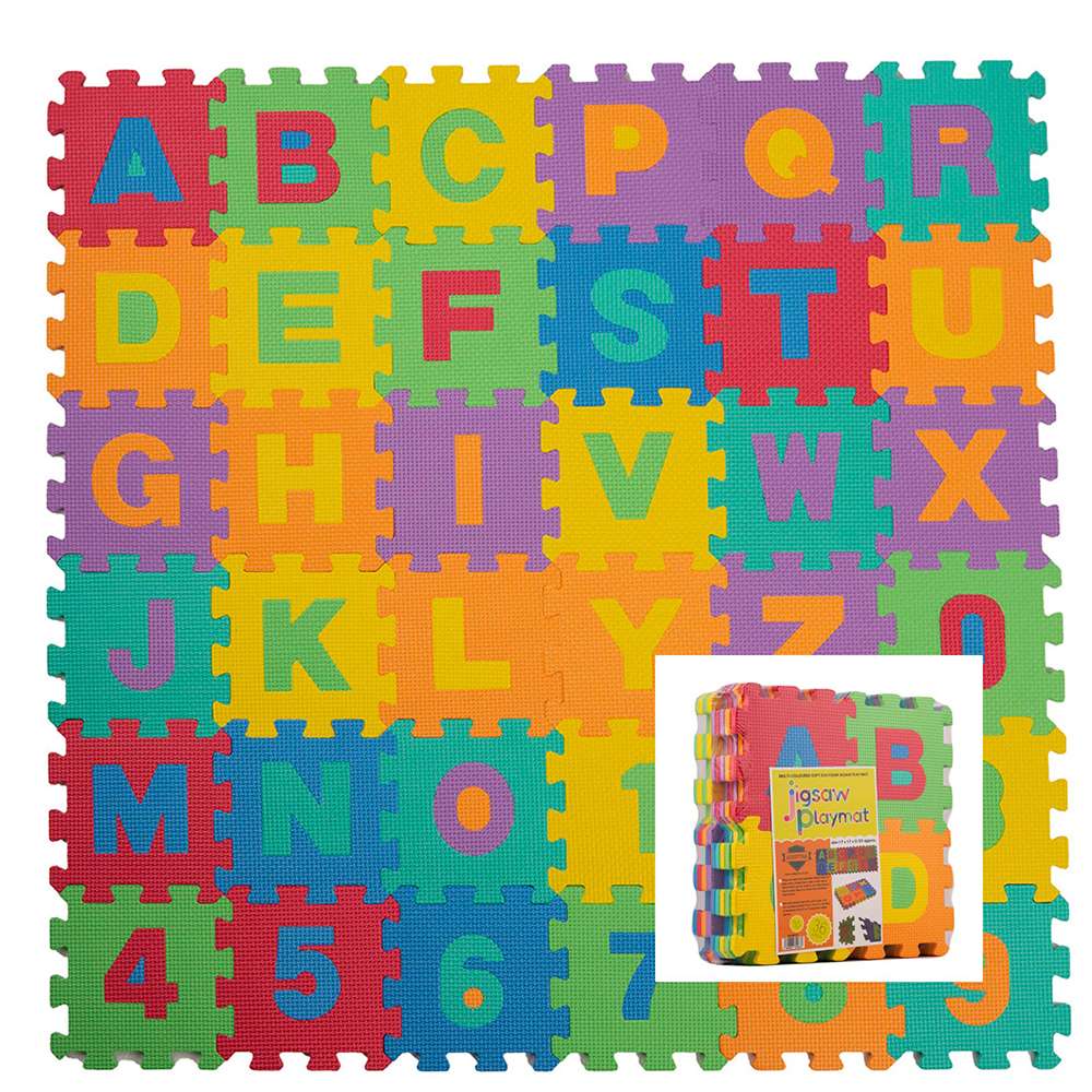 MECOLA 36 pcs Multi-Coloured Soft Eva Foam Jigsaw Play Mat Letters And Numbers - Alphabet Floor Mat For Kids Play Room - Each Tile Measures 14cm X 14cm X 1cm