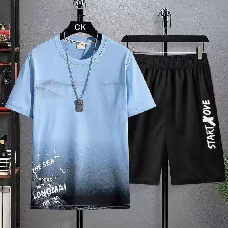 Youth quick-drying shorts Suits for men Summer Shorts Set casual thin Student Short Sleeve 2 Piece Set Tracksuits Men Clothing