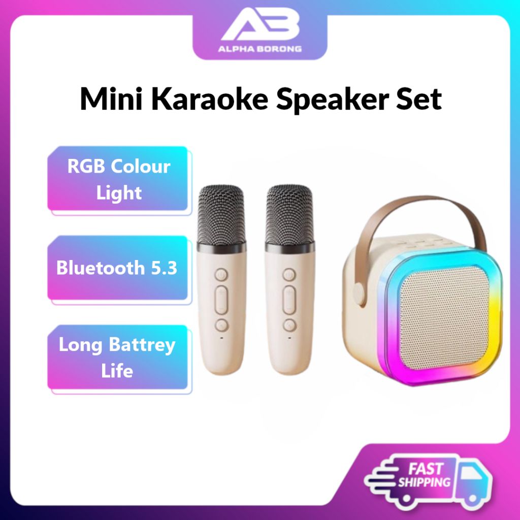 Alpha Borong Wireless Karaoke Speaker With Karaoke Bluetooth Microphone K12 Home KTV Karaoke Machine RGB Light Portable