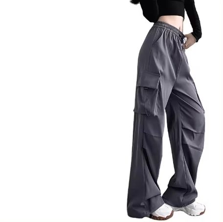 Retro Drawstring String Loose Cargo Pants Large Pocket Personality Straight-leg Casual Women's Pants