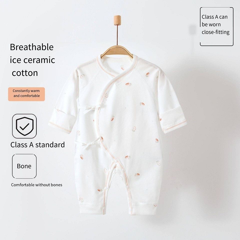 Newborn 100% Cotton Kimono Romper, Summer Thin No Bone Stitching Long Sleeve Onesie, Breathable Baby Sleep Jumpsuit, 52-66cmCarrot Cute