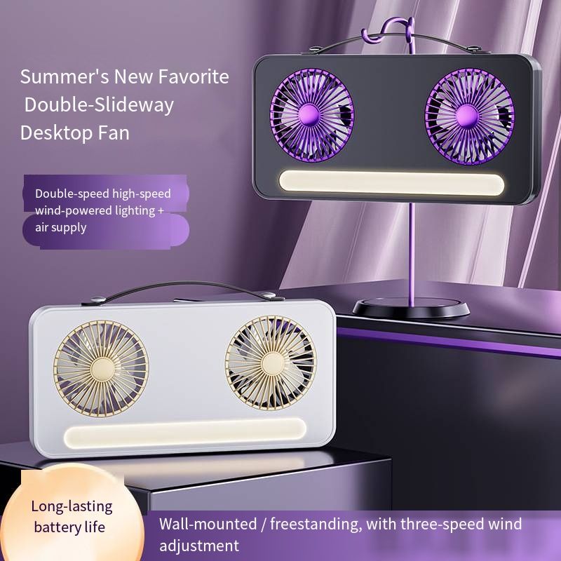 New Dual Head Desktop Fan Mini Air Circulation Fan Portable Rechargeable Wall Mount Fan for Home Dormitory Outdoor Use