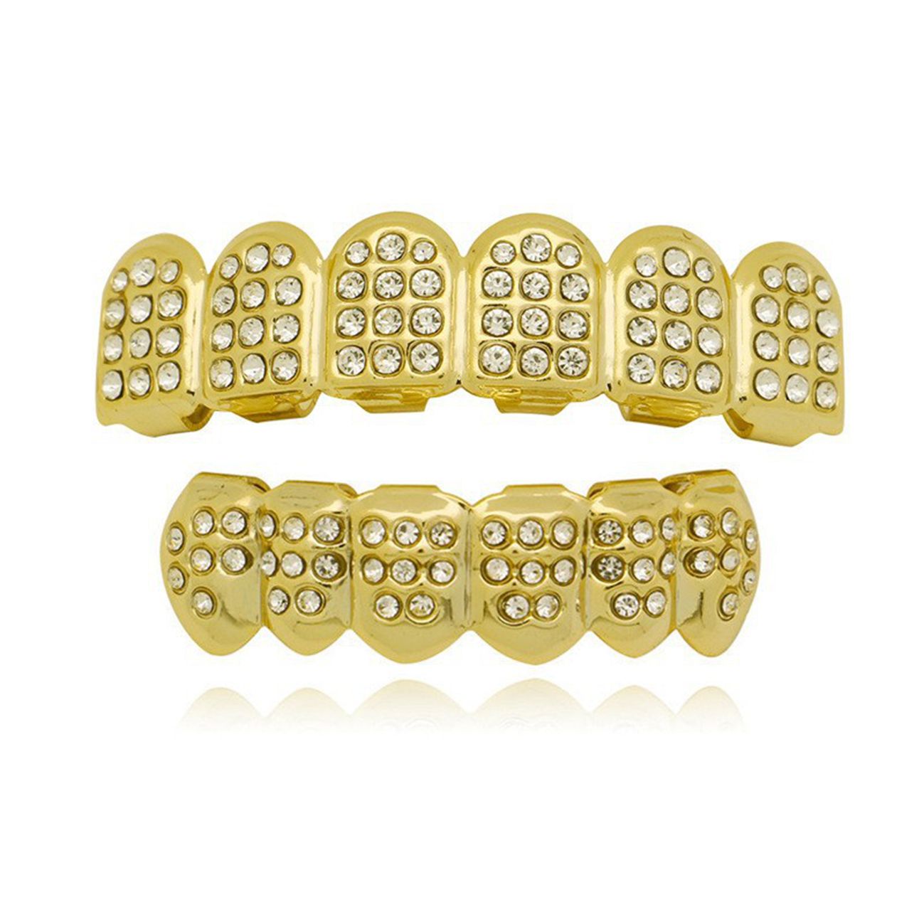 Unisex Gold/Silver Zircon Braces - 8pcs/6pcs Lower Teeth Optional, Inlaid Zircon Hip Hop Style Teeth Jewelry Tooth Grillz hip-hop teeth grillz