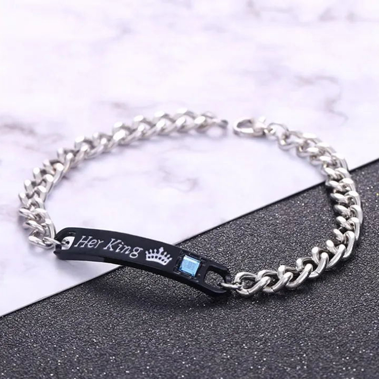 2 Pcs/Set Couple Bracelets Men/Women Bracelets His Queen Her King Bracelet Chain Crystal On Hands Jewelry Lovers Gift Valentine's Day