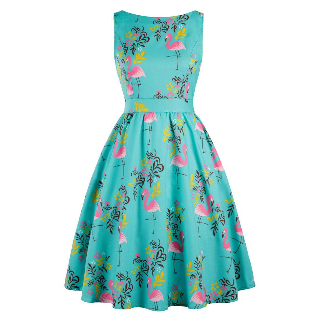 #2 Women Pleated Cotton Sleeveless Scoop Neck Floral Pattern A-Line Vintage Dress