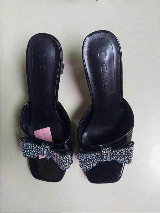 Bowknot Diamond Light Weight Women's Summer Outdoor Heeled Sandals Heeled Slides Pumps
