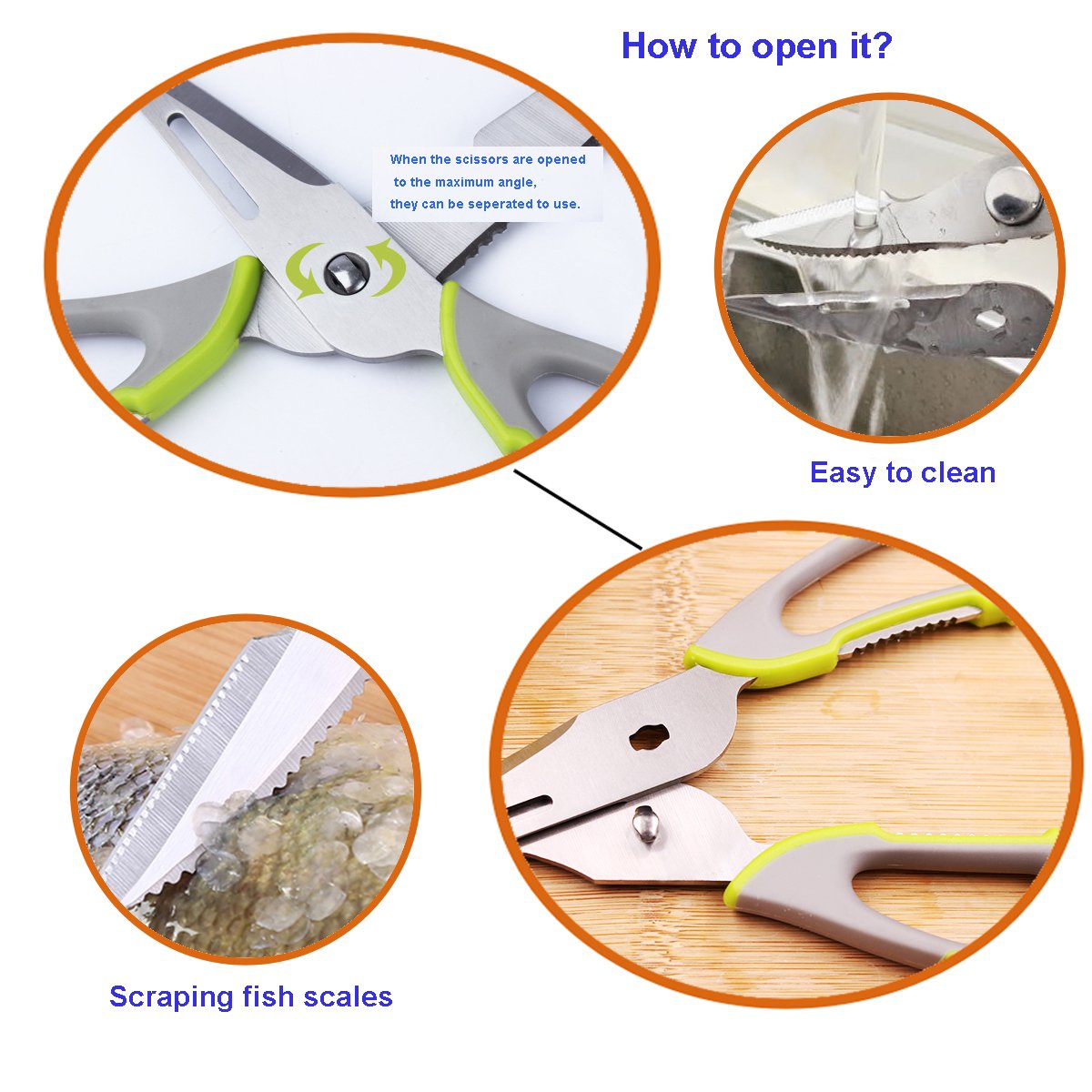 Multifunctional Kitchen Scissors, Multipurpose Stainless Steel Kitchen Shears Heavy Duty Culinary Scissors 8 in 1 Household Scissors with Magnetic Holder for Chicken, Fish, Seafood, BBQ
