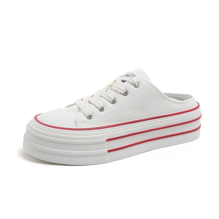 Candy-colored canvas shoes for women 2025 summer new style a single shoe with a full head preppy style thick sole simple half slipper