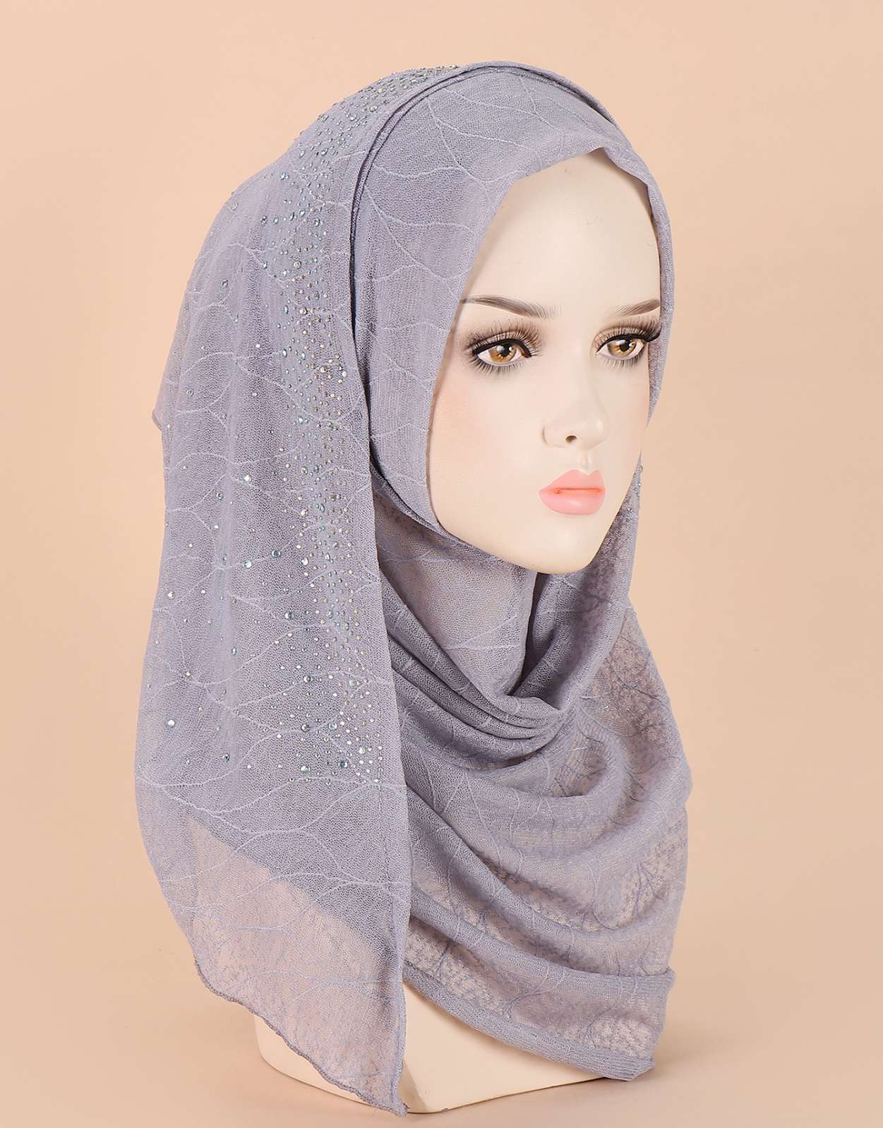 Muslim female headgear hat CRRshop free shipping women new fashion trend Exquisite Grey Hot Diamond Simple Women's Headband Pattern Backed Hat Pullover Hat Muslim Small Hat Scarf Headband