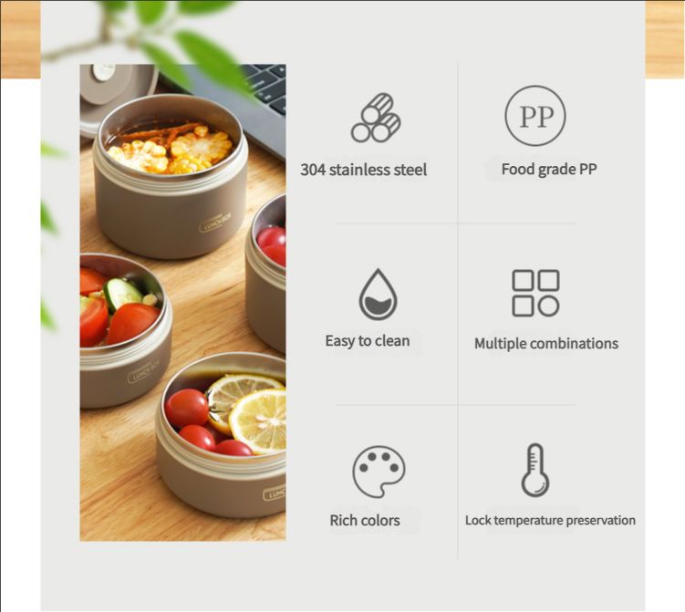 304 stainless steel insulated lunch box sealed and leak-proof portable office worker student single multi-layer mini bowl with lid heating pot lunch box