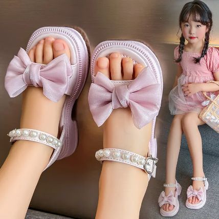 Girls' sandals soft-soled non-slip Princess Pearl sandals fashion Princess shoes.