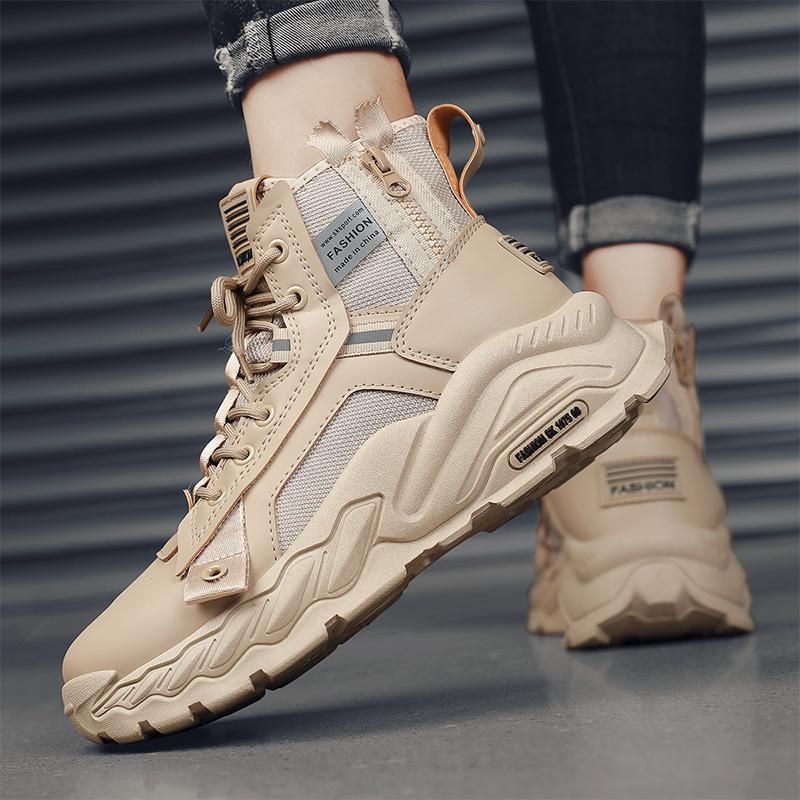 Mens High Top Platform Dad Shoes 2025 A/W Chunky Sole Leather Sneakers Height Increasing Athletic Shoes Student Streetwear Fashion