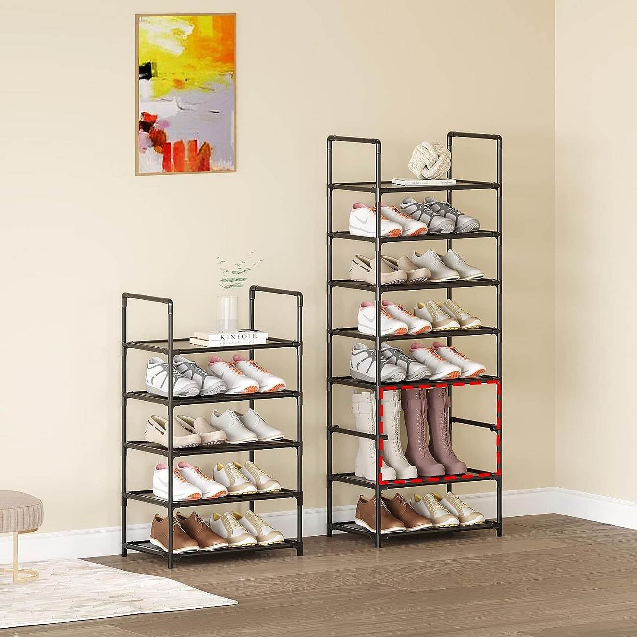Multi-Tier Stackable Metal Shoe Rack, Space-Saving Freestanding Shoe Organizer, 5 Size Options Sturdy Shoe Shelf, Quick Assembly Heavy-Duty Shoe Storage Stand for Entryway, Closet, Living Room, Home Organization
