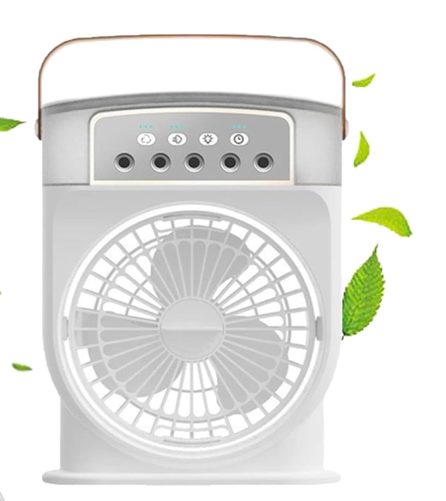 Potable Ice Mist Fan, Polaire Mist Fan, Rechargeable Desktop Mini Misting Fan with 7 Colors Light, Portable Air Cooler, Three Wind Speeds, Timer, for Home, Office 