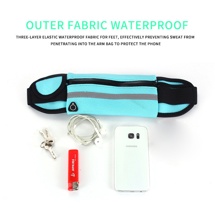 Reflective Running Belt Pouch Fanny Pack, Unisex Waterproof Waist Pouch Phone Holder Adjustable Workout Pack with Headphone Port Fits 6.5'' Phone