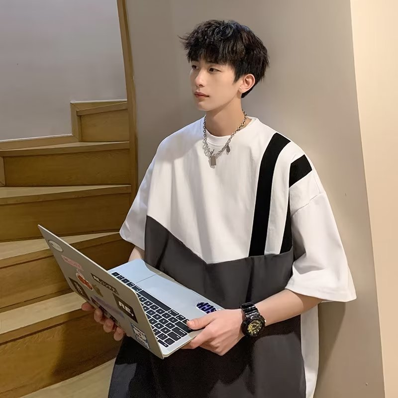 T33 Cotton Polyester Men's Oversized Tee shirt Longer Drop Hem Loose Fit Round Neck T-shirts For Men