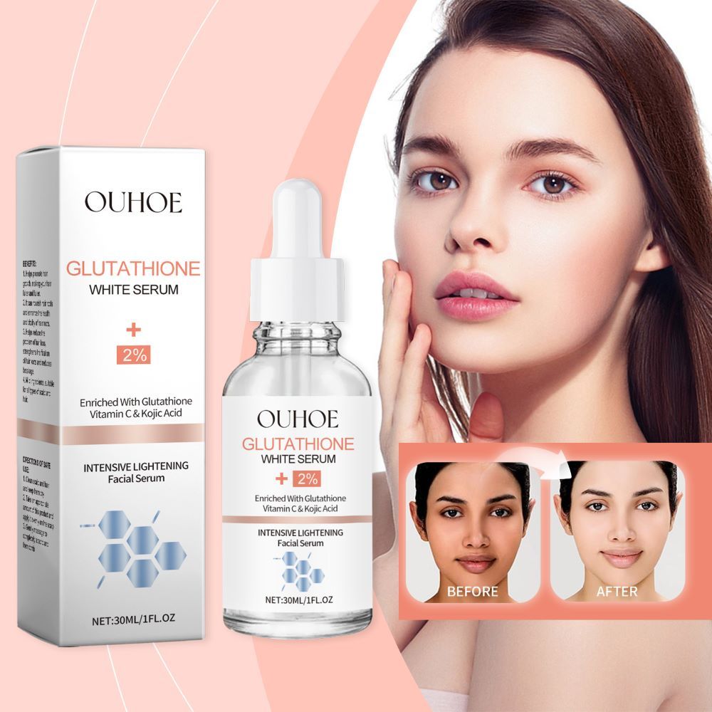 OUHOE 30ml Glutathione Face Serum Vitamin C Kojic Acid Whitening Brighten Hydrating Nourishing Reduce Fine Lines Moisturizing
