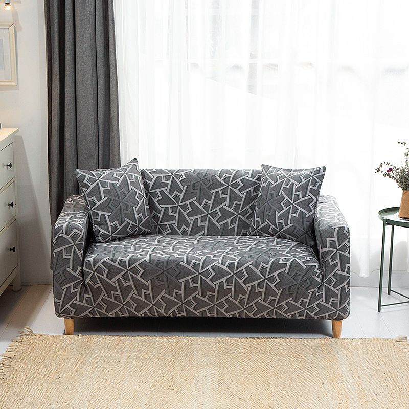 Stretch Sofa Cover Grey Geometry Printed Couch Covers Loveseat Slipcovers for 2-4 Cushion Couches Sofas Elastic Universal Furniture Protector