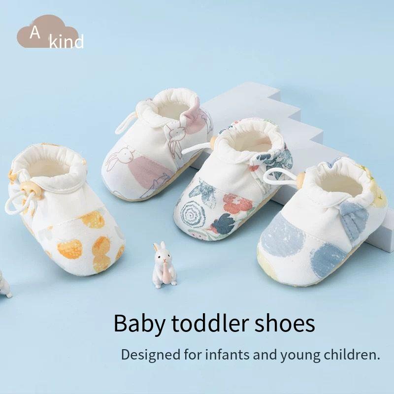 Soft Sole Baby Pre Walker Shoes, Breathable Cotton Newborn Footwear with Adjustable Drawstring, Lightweight Anti Slip Infant Shoes for 0-12 Months Boys Girls, Printed Toddler First Walking Sock Shoes for Spring Autumn Daily Indoor Wear
