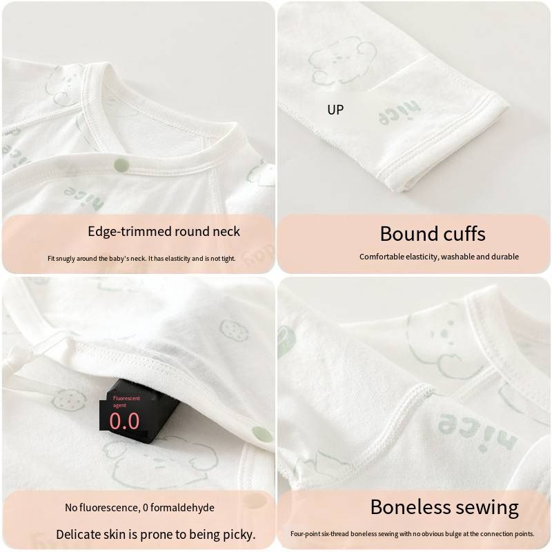 Newborn 100% Cotton Kimono Romper, Summer Thin No Bone Stitching Long Sleeve Onesie, Breathable Baby Sleep Jumpsuit, 52-66cm