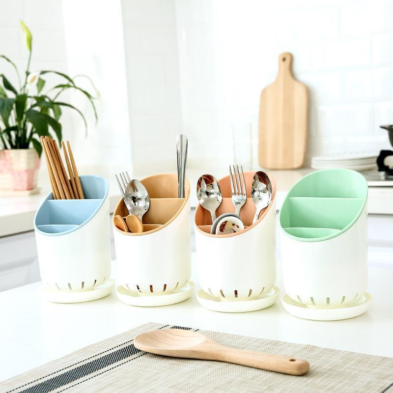 Kitchen Utensil Holder for Countertop,Plastic Round Knife Holder for Safe,Kitchen Gadgets with Removable Divider and Drain Design,Cooking Utensil Organizer for Knives/Forks/Spoons 
