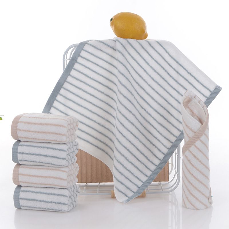 6449 Striped Small Square Towel, Cotton Soft and Absorbent Face Towel