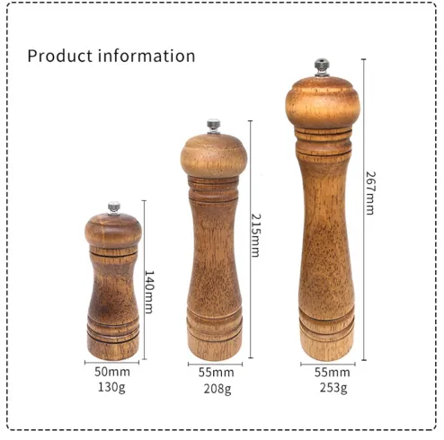 Wooden Pepper Mill or Salt Mill with a cleaning brush - 8 inch tall - Best  Pepper or Salt Grinder Wood with a Adjustable Ceramic Rotor and easily