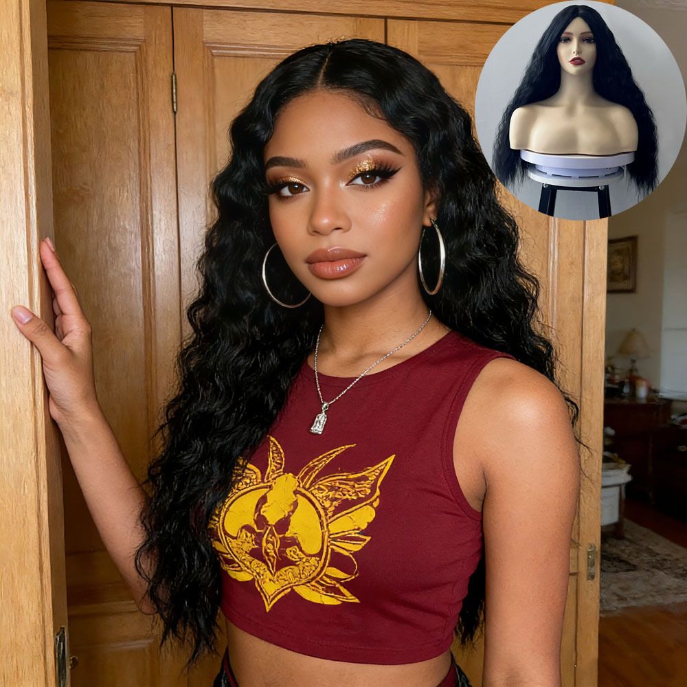 Women Long Curly Wig, Small Loose Curl Voluminous Afro Style Synthetic Full Head Wig
