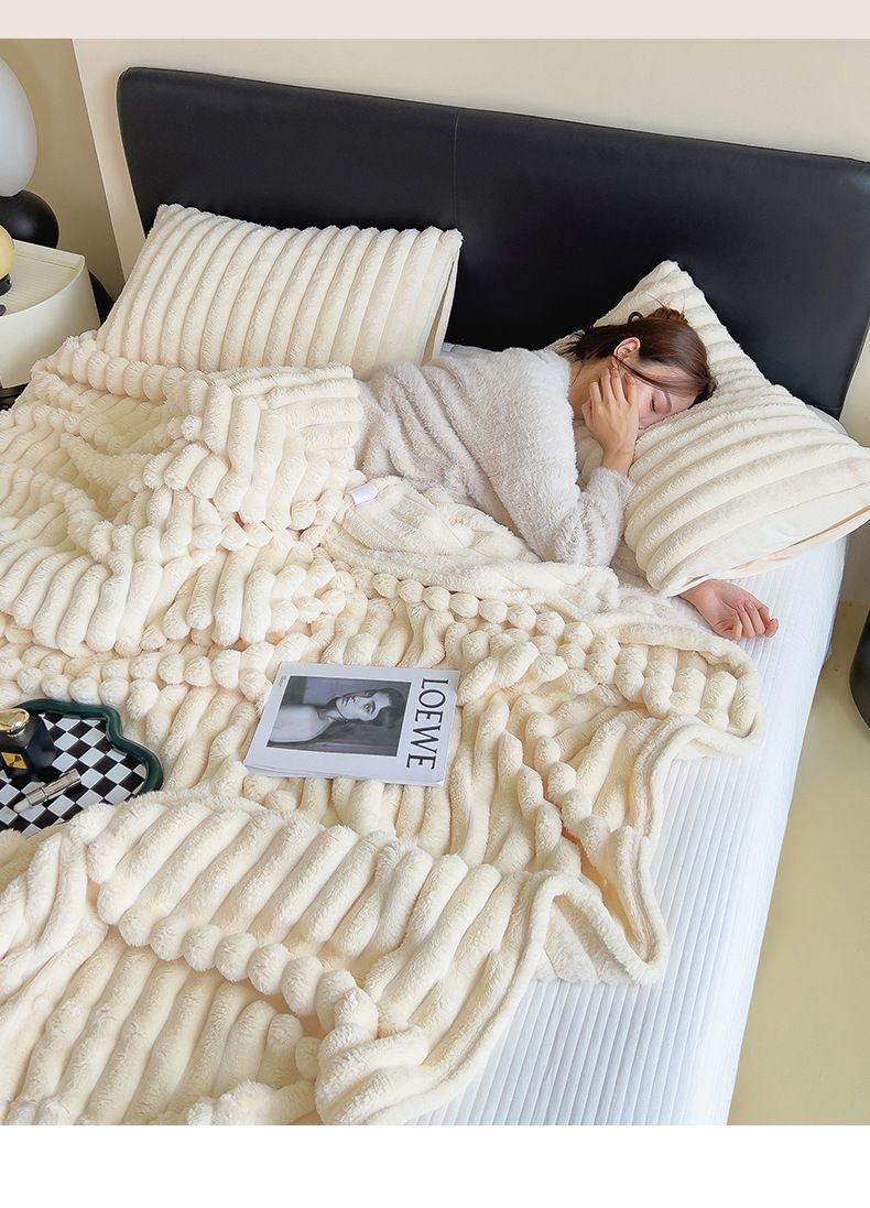 Khaki Throw Blanket for Couch - GentleSoft Cozy Soft Blankets for Women, Cute Small Rabbit Fur Fabric Throws for Girls, Off White, 150*200cm