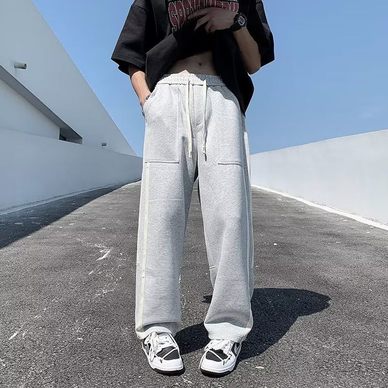 3038 Men's Autumn Striped Patchwork Sports Pants, Straight Loose Casual Pants